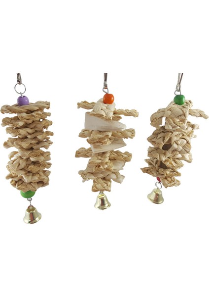 3'lü Doğal Ahşap Kuş Saman Kemirme Oyuncakları (Yurt Dışından)