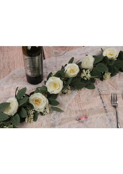 2'li Yapay Çay Gülü Çelenk Seti (Beyaz) (Yurt Dışından) indirimleri