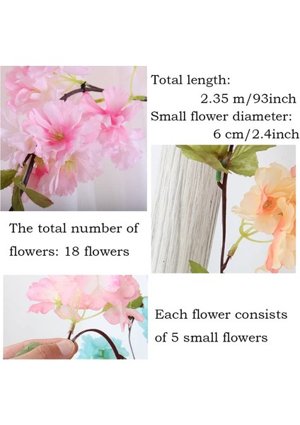2 Adet x 235CM Yapay Simülasyon Kiraz Çiçeği Kolye Çelenk - Pembe (Yurt Dışından) modelleri