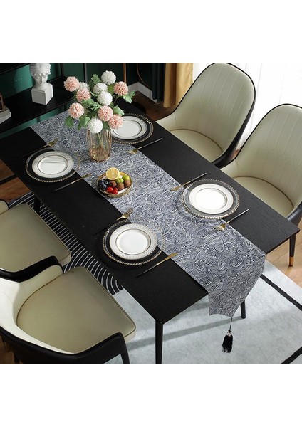 33X200CM Mavi Dalgalar Aile Masa Örtüsü (Yurt Dışından)