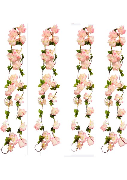 Yapay Ipek Kiraz Çiçeği Çelengi Simülasyon Ortanca (Pembe-A, 4'lü Paket) (Yurt Dışından)