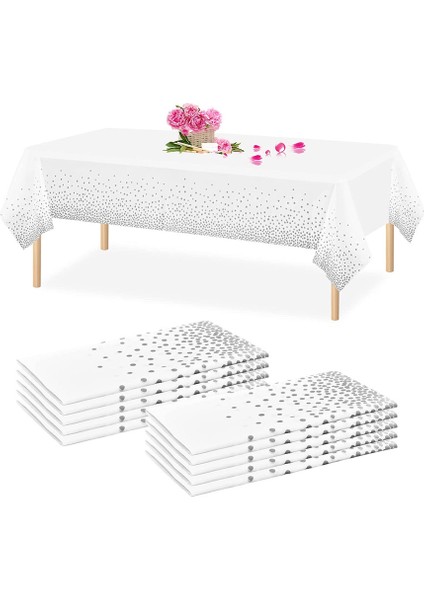 10 Adet Tek Kullanımlık Masa Örtüsü 137X274CM (Beyaz ve Gümüş) (Yurt Dışından)
