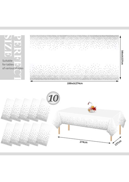 10 Adet Tek Kullanımlık Masa Örtüsü 137X274CM (Beyaz ve Gümüş) (Yurt Dışından) modelleri