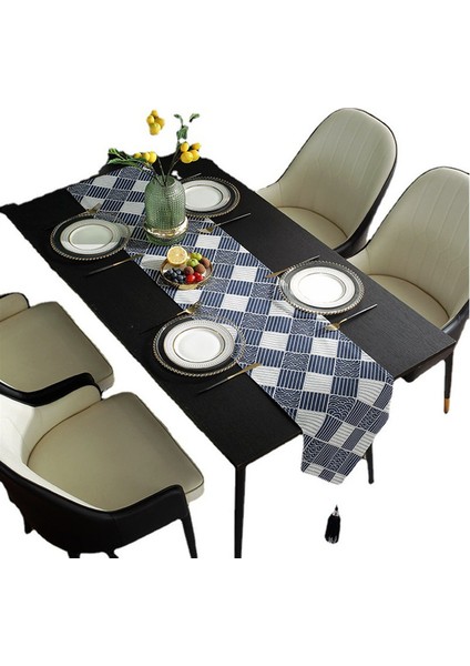 33X200CM Mavi ve Beyaz Izgaralı Aile Masa Örtüsü (Yurt Dışından)