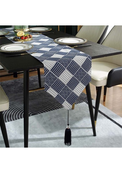 33X200CM Mavi ve Beyaz Izgaralı Aile Masa Örtüsü (Yurt Dışından) fırsatları