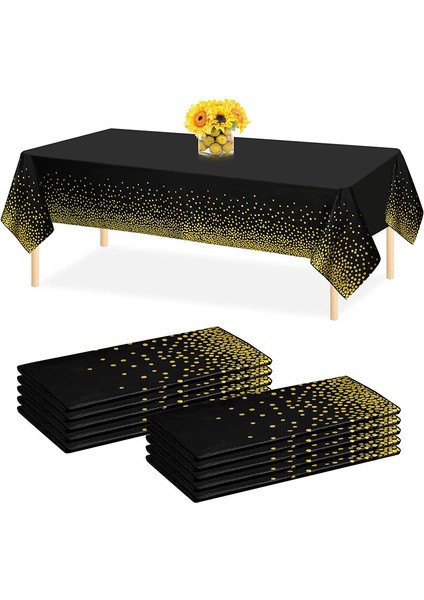 10 Adet Tek Kullanımlık Masa Örtüsü 137 x 274CM (Siyah ve Altın) (Yurt Dışından)