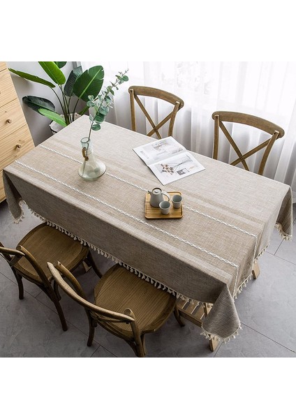 140X220CM Dikdörtgen Keten Masa Örtüsü (Kahverengi) (Yurt Dışından)