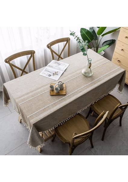 140X220CM Dikdörtgen Keten Masa Örtüsü (Kahverengi) (Yurt Dışından) modelleri