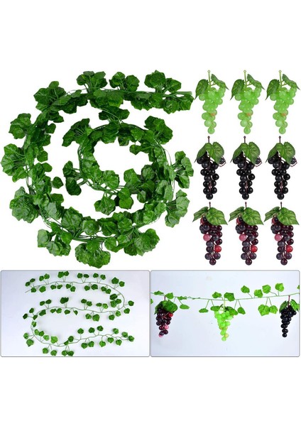 1set, Yapraklı Yapay Üzüm, 9 Üzüm+12 Salkım Üzüm (Yeşil, Siyah, Akik Üzüm) (Yurt Dışından)