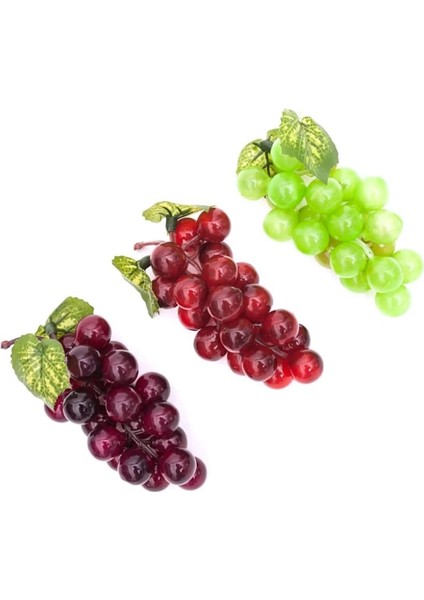 3 Adet Yapay Plastik Üzüm, Dekoratif Üzüm, Ev Dekorasyonu Için Yapay Meyve (Yeşil, Kırmızı, Mor) (Yurt Dışından)