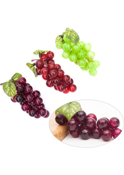 3 Adet Yapay Plastik Üzüm, Dekoratif Üzüm, Ev Dekorasyonu Için Yapay Meyve (Yeşil, Kırmızı, Mor) (Yurt Dışından) fırsatları