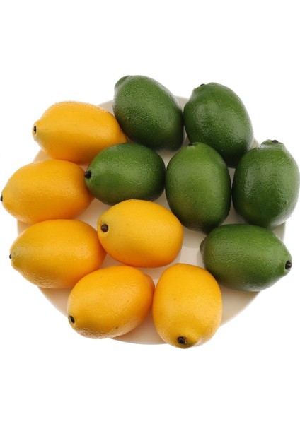 12 Adet Yapay Simülasyon Limon Yapay Meyve Ev Partisi Için Mutfak Masa Dolabı Noel Dekorasyonu (Sarı ve Yeşil) (Yurt Dışından)