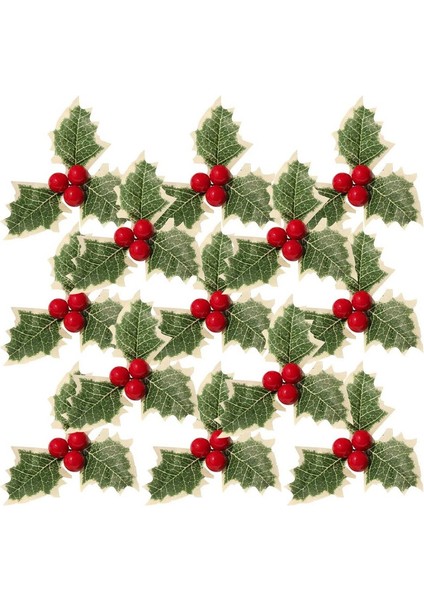 30 Noel Simüle Yeşil Yapraklı Holly Meyveleri (Yurt Dışından)