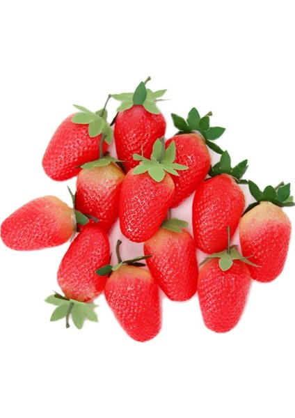 12 Adet Yapay Çilek Yapay Meyve Modeli Büyük Kırmızı Çilek Parti Süs Dekorasyon (Yurt Dışından)