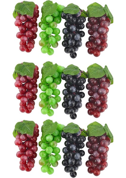 12'li Paket Yapay Üzüm Paketi Kauçuk Mat Üzüm Paketi Dekorasyonu (Siyah, Kırmızı, Yeşil, Mor -6,3 Inç) (Yurt Dışından)