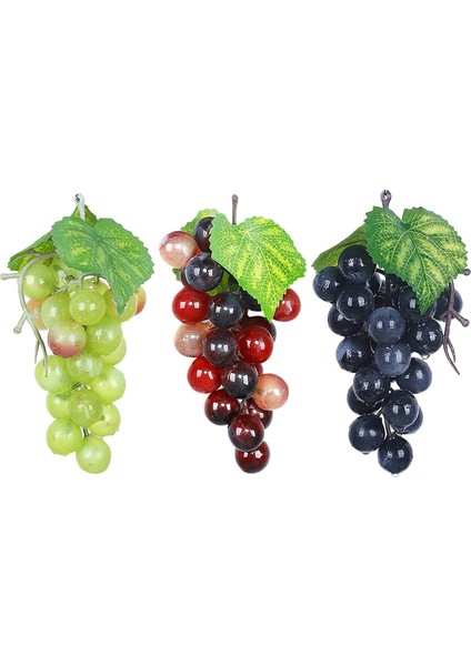 3 Yapay Üzüm Simülasyon Plastik Üzüm Torbası, 24 Üzüm/set (Siyah, Yeşil, Akik) (Yurt Dışından)