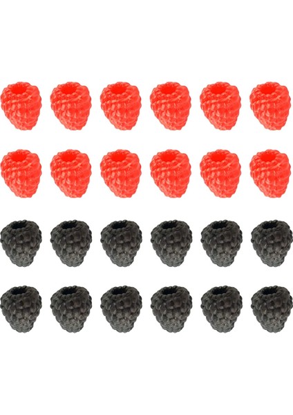 24 Adet Gerçekçi Yapay Ahududu Simülasyon Yapay Ahududu Yapay Meyve Fotoğraf Sahne Için Ev Mutfak Masa Süsü (Kırmızı + Siyah) (Yurt Dışından)