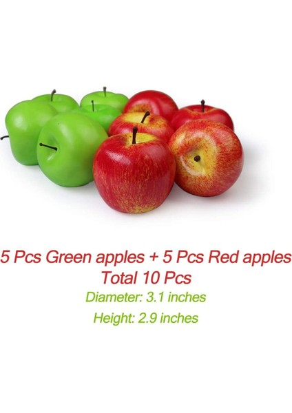10 Adet Yapay Yapay Frutis Elmaları, Ev Dekorasyonu Için Simülasyon Elmaları (5 Adet Kırmızı + 5 Adet Yeşil) (Yurt Dışından) modelleri