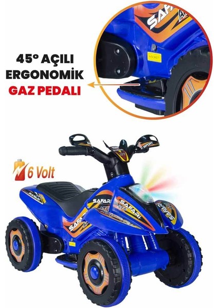 Safari Müzikli ve LED Işıklı Akülü/bingit Mavi Atv 6V