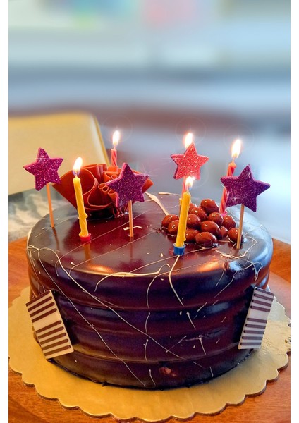 Pudra-Mor Çift Taraflı Yıldız Simli Eva Kürdan Cupcake Toppers Cupcake Çubuğu 12'li