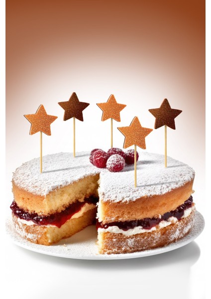 Turuncu-Kahverengi Çift Taraflı Yıldız Simli Eva Kürdan Cupcake Toppers Cupcake Çubuğu 12'li