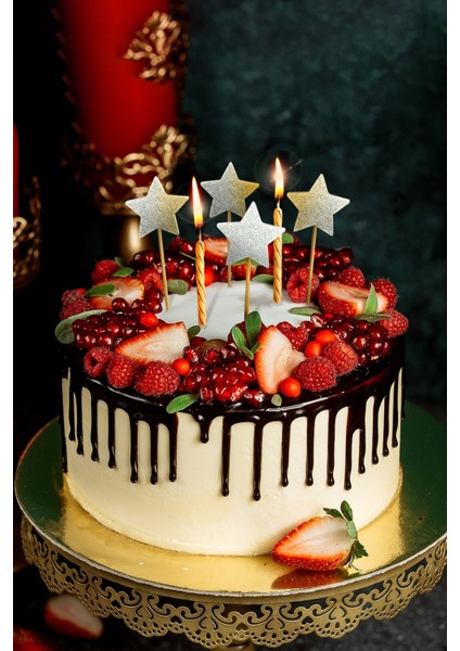 Beyaz Yıldız Simli Eva Kürdan Cupcake Toppers Cupcake Çubuğu 12'li