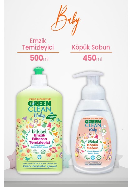 Green Clean U Green Clean Baby Bitkisel Biberon Emzik Temizleyici 500 ml ve Köpük Sabun Portakal 450 ml