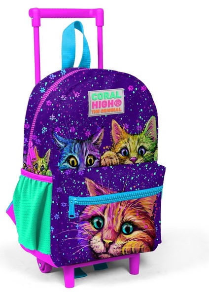 Minik Yuva Çekçekli Sırt Çantası Mor Pembe Kedi Desenli Iki Bölmeli 24032
