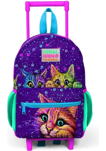 Minik Yuva Çekçekli Sırt Çantası Mor Pembe Kedi Desenli Iki Bölmeli 24032