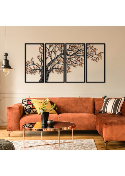 Autumn Vibes 4'lü Set Renkli Metal Duvar Tablosu - Modern Ev Dekorasyonu - Tablolar - 98 x 48 cm - APT740