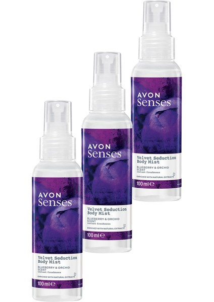 Velvet Seduction Yaban Mersini ve Orkide Kokulu Vücut Spreyi 100 Ml. Üçlü Set