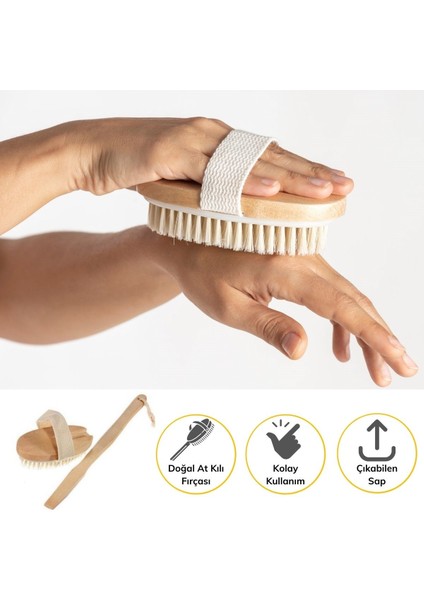 Buffer® Doğal At Kılı Sapı Çıkabilen Ahşap Banyo Fırçası