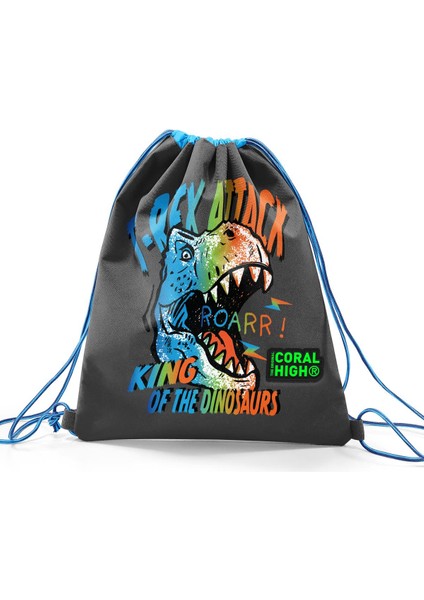 Kids Gri Dinozor Desenli Ipli Büzgülü Sırt Çantası 22687
