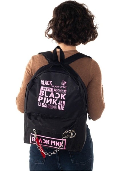 Black Pink Piercingli Zincirli Siyah Sırt Çantası fırsatları