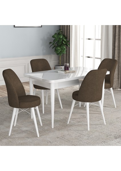 Ay Serisi Mutfak-Salon Masa Sandalye Takımı Beyaz (4 Sandalyeli)