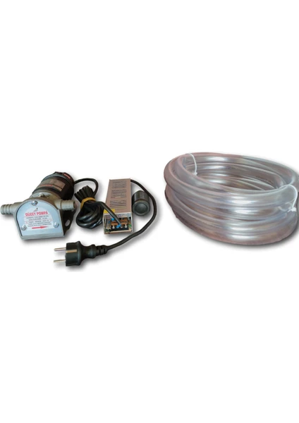 220&12 Volt 3/4'' Hortum Çıkışlı Dıştan Çekme Adaptörlü Mazot Aktarma Sıvı Transfer Pompası + 5 Metre Hortum Seti