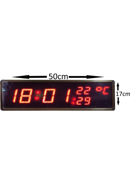Sanec Displayli Saniyeli Dijital Saat ve Derece (Kasa: 17X50 cm - Kırmızı)