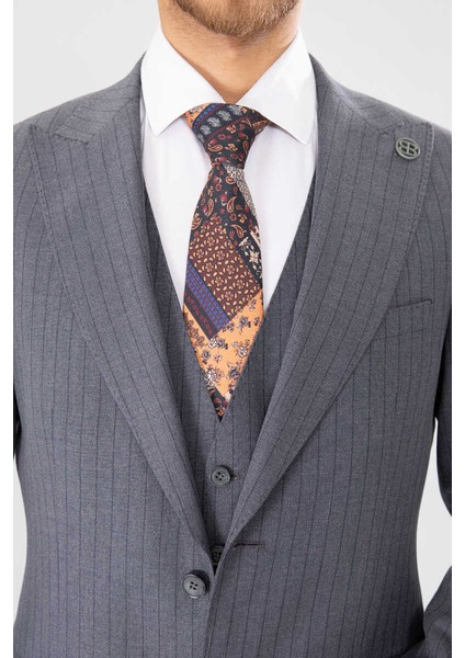 Slim Fit Cızgılı Yeleklı Takım Elbıse Gri fiyatları
