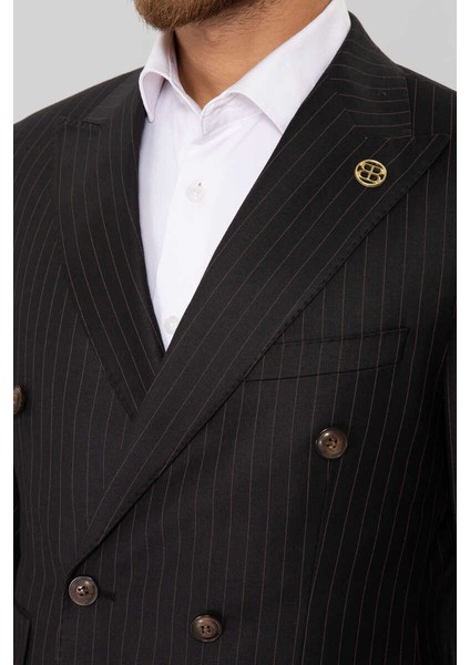 Slim Fit Cızgılı Kruvaze Takım Elbıse Siyah fiyatları