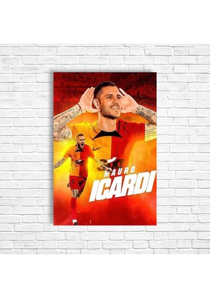 Trend Poster Mauro Icardi Sarı Kırmızı Retro Ahşap Poster