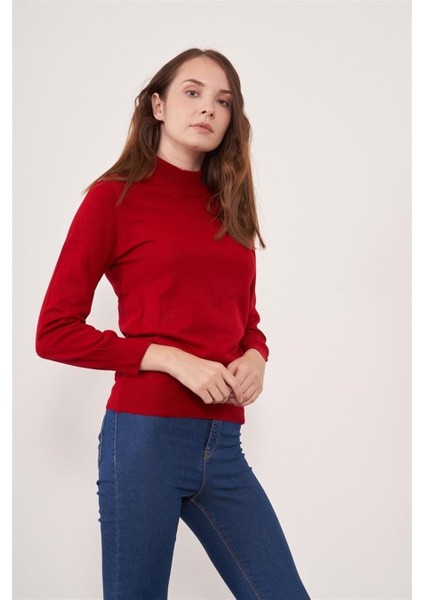 Çetinkaya Miyamira Kadın Dik Yaka Triko Bordo