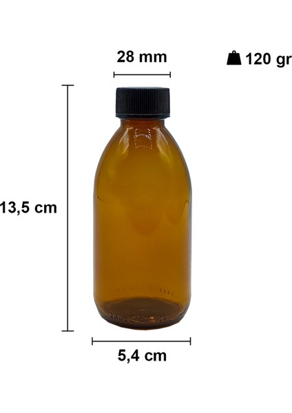 200 cc Amber Ecza Şişesi 200 ml Kilitli Siyah Kapaklı Kahverengi Yuvarlak Cam Şişe 1 Adet