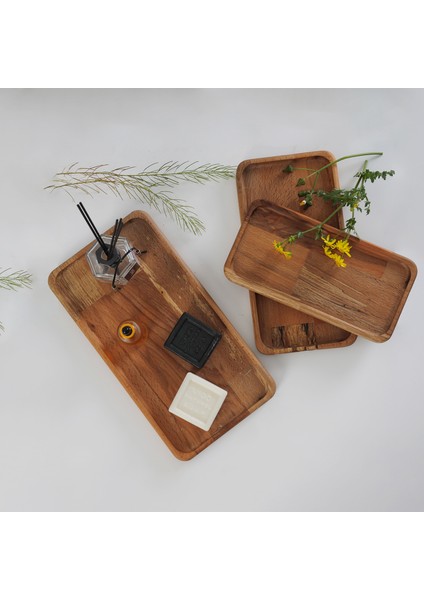 Koza Wood Art 3'Lü Set Doğal Ahşap Servis Sunum Ve Servis Tabakları