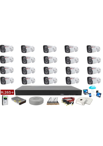Metal Kasa Gece Görüşlü 20 Kameralı 5 Mp Sony Lens Ahd Güvenlik Kamera Sistemi