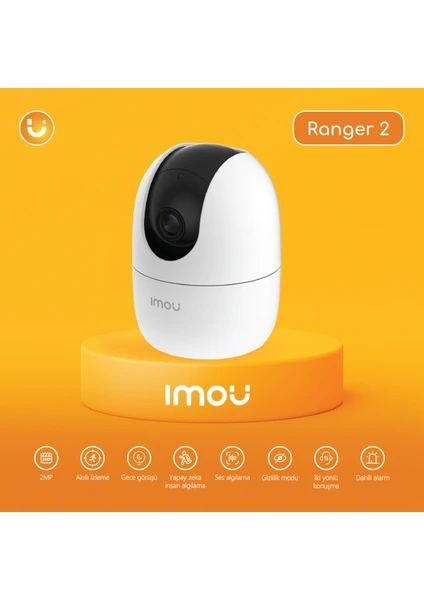 IMOU Ranger 2 İç Ortam Akıllı WiFi PT Kamera/2 MP-Gece Görüşü-360° Hareket-İnsan Algılama-İki Yönlü Konuşma-SD Kart Desteği-ONVIF-Bulut(IPC-A22EP)