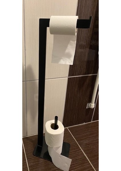 Devrilmez Siyah Özel Tasarım Wc Kağıtlığı Biriktirmeli Kare Döküm Ayaklı Devrilmez Sallanmaz