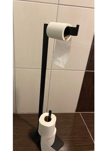 Devrilmez Siyah Özel Tasarım Wc Kağıtlığı Biriktirmeli Kare Döküm Ayaklı Devrilmez Sallanmaz