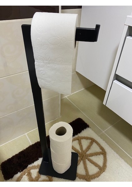 Devrilmez Siyah Özel Tasarım Wc Kağıtlığı Biriktirmeli Kare Döküm Ayaklı Devrilmez Sallanmaz
