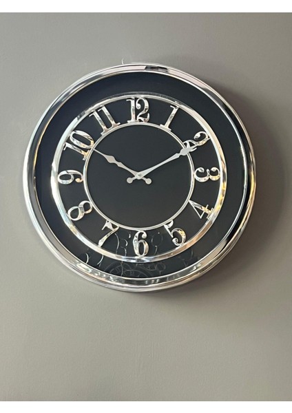Silver Black Yuvarlak Duvar Saati