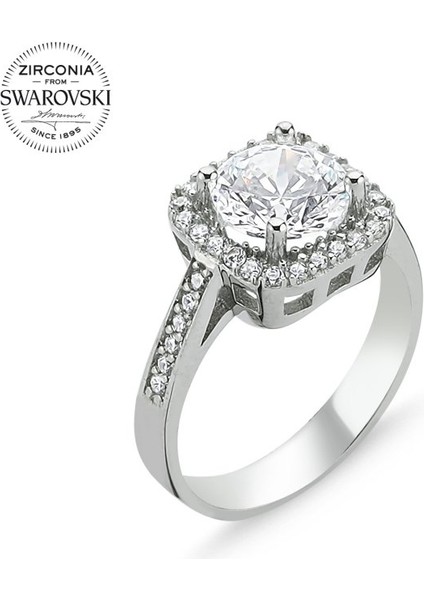 Gümüş Swarovski Zirconia Taşlı Tektaş Yüzük